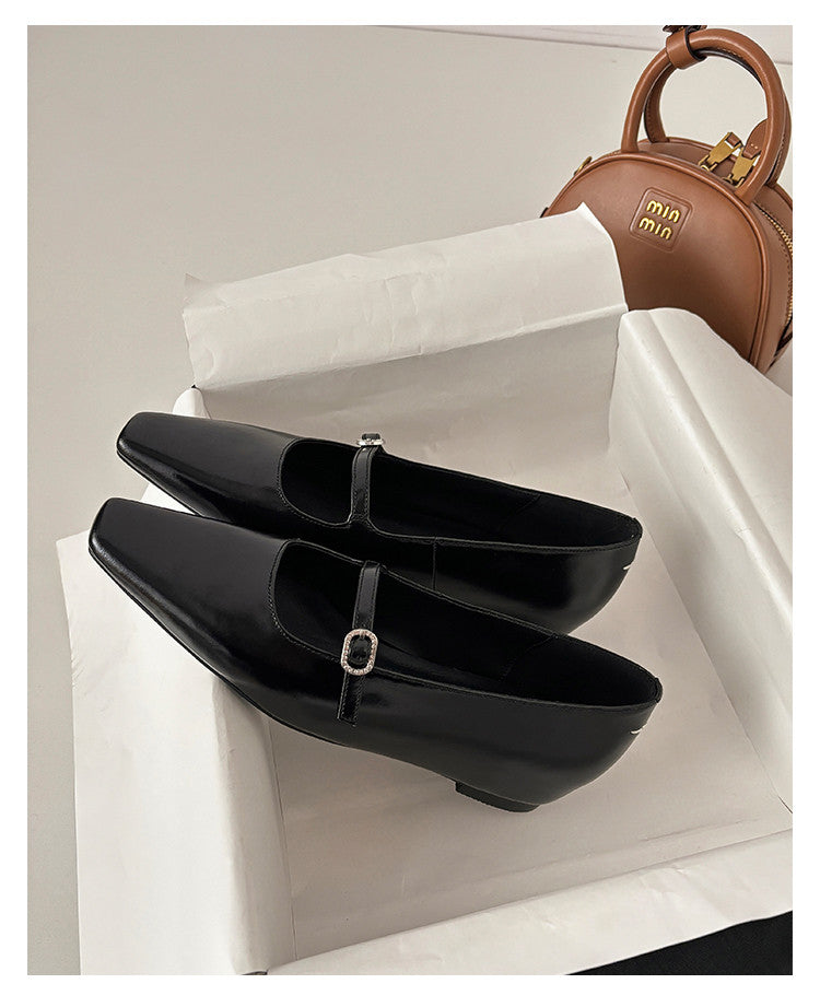 Karin Luna In Stock Spot Goods  Elegant Square-Toe One-Strap Height-Increasing Flats