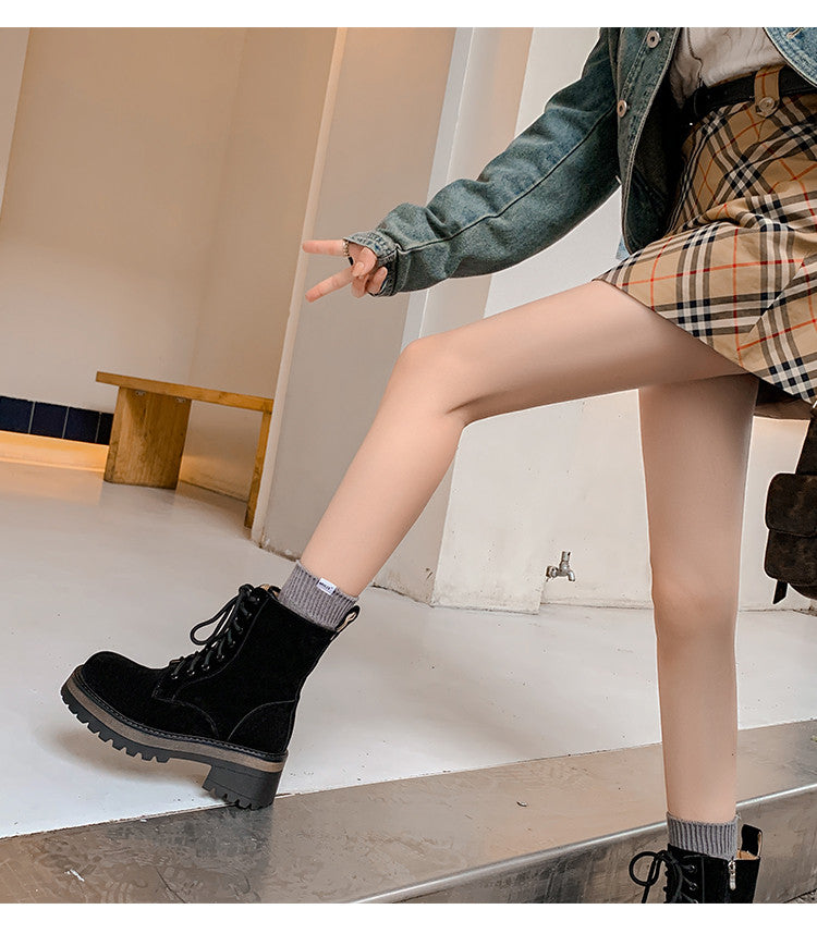 Karin Luna In Stock Casual style thin strap round toe suede ankle boots