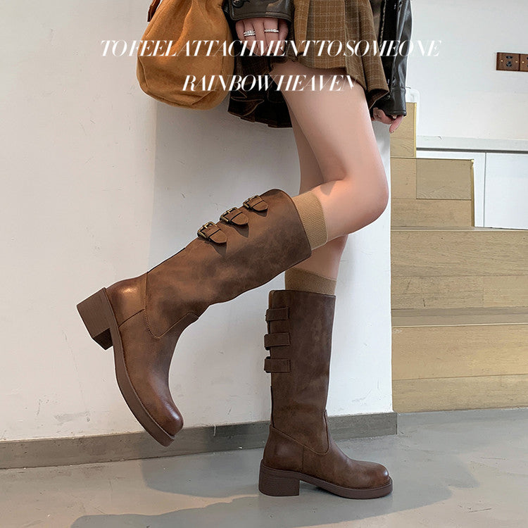 Karin Luna In Stock In Stock Thigh Circumference Belt Buckle Thick Sole Rider Boots