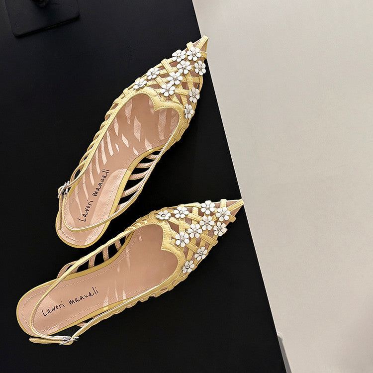 Karin Luna In Stock Spot Goods  Purely Handmade Flowers High-end Hollow Out Sandals