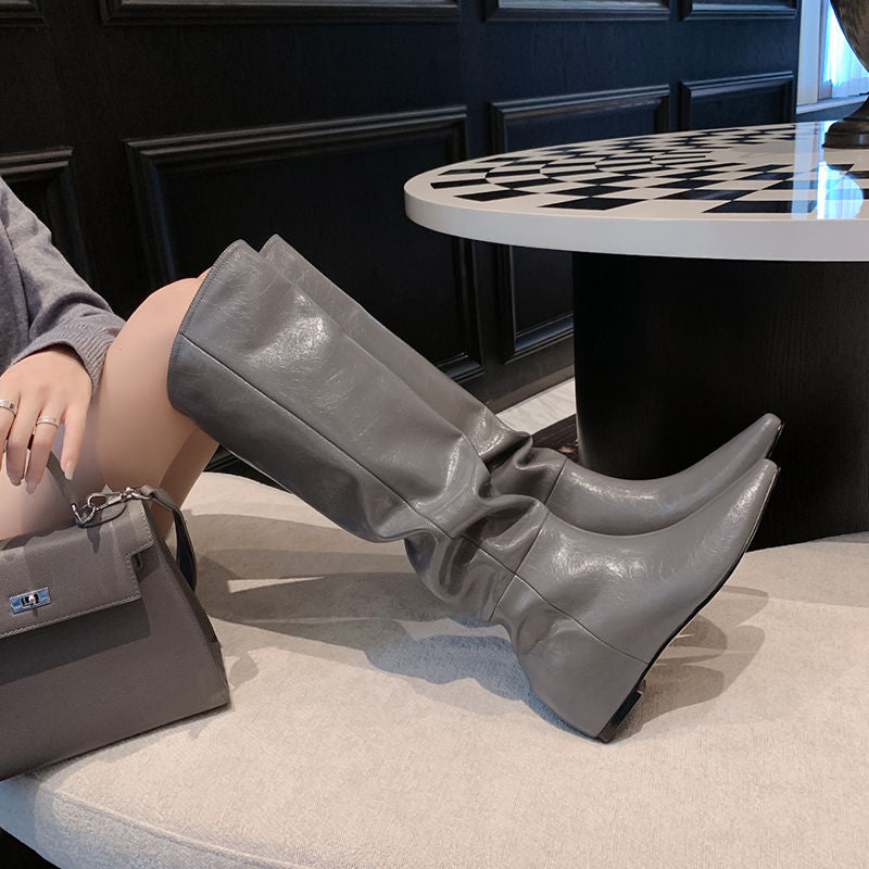 Karin Luna Elegant Style Slanted Inner Height-Increasing Long Boots