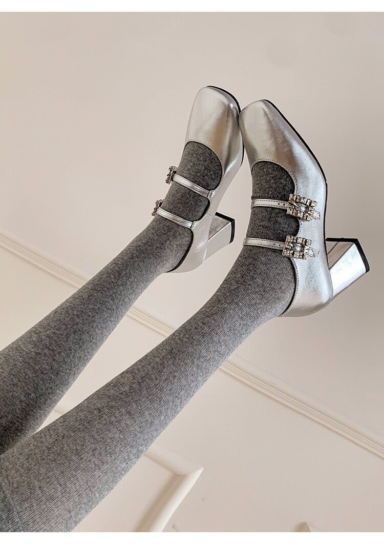 Karin Luna In Stock In stock   The heroine Ao~Square Toe High Heel One Strap Popular Rhinestone Mary Jane Shoes