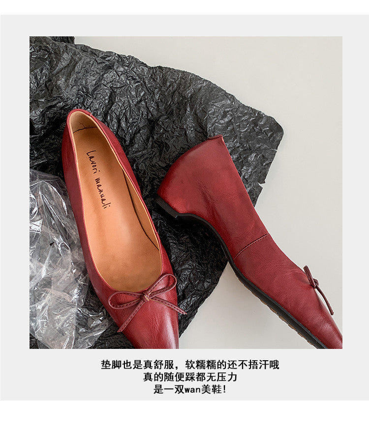 Karin Luna Full Layer Inside and Out~Basic Versatile Small Square Toe Butterfly Knot Irregular Heel Single Shoes