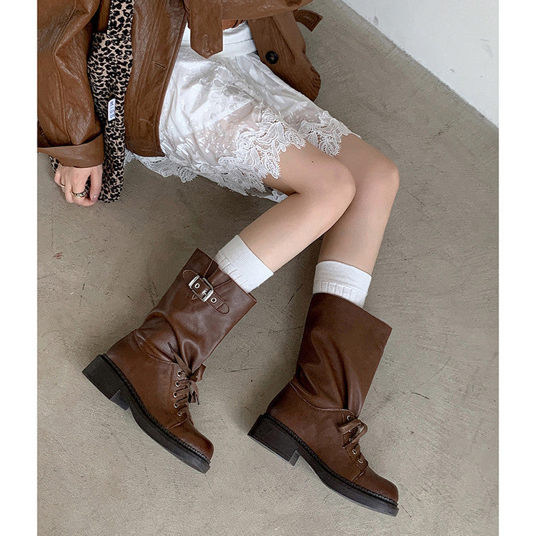 Karin Luna Bestseller Large Tube Thick Sole Martin Boots with Belt Buckle