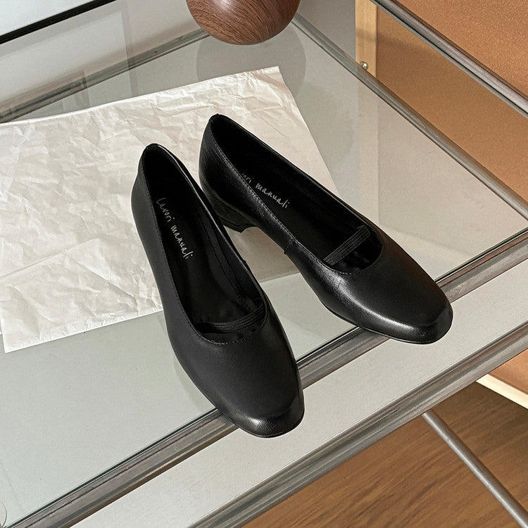 Karin Luna In Stock Spot Goods    Retro Elastic Band Chunky Heel Single Shoes