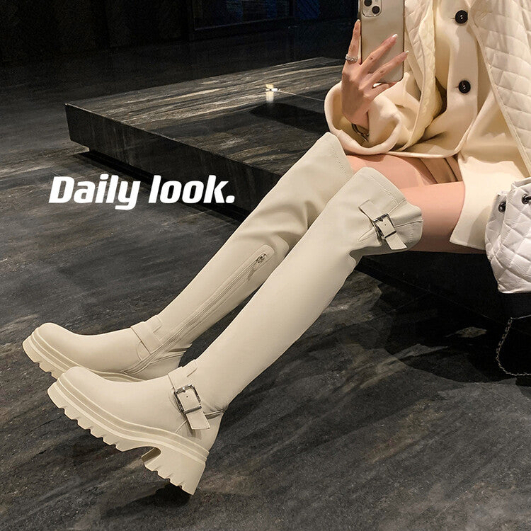 Karin Luna In Stock   Thick Sole Round Toe Basic Versatile Casual Long Boots