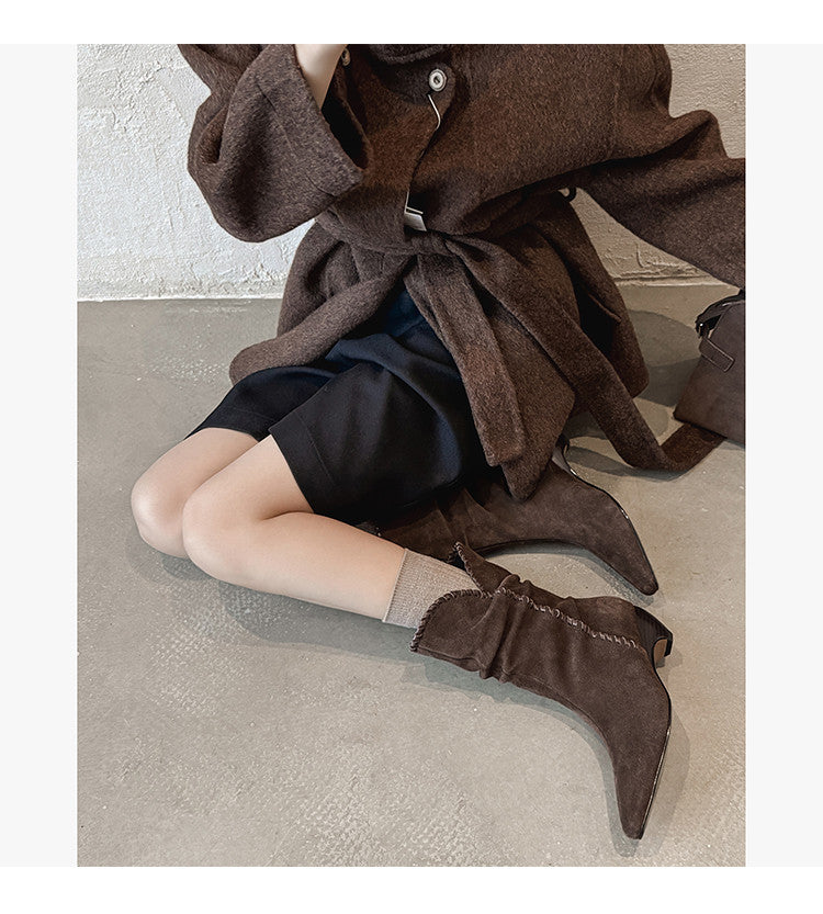 Karin Luna Small Square Toe Retro Ruched Pile Short Boots