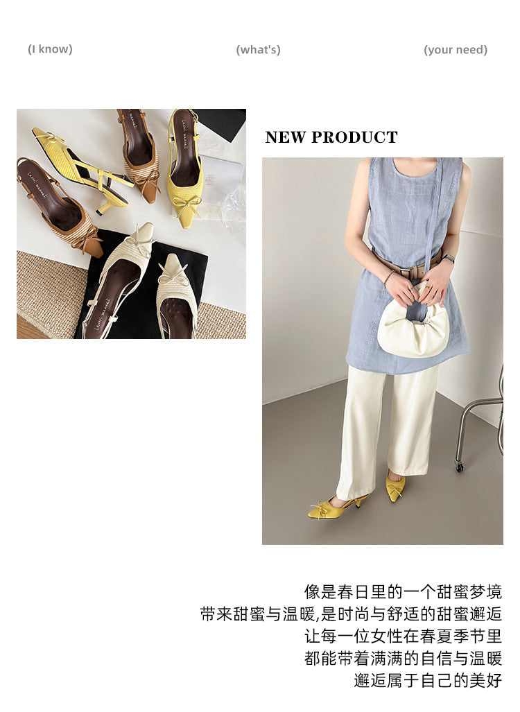 Karin Luna In Stock Spot Goods Braided Style Elegant Thin Heel Pointed Toe Closed-Toe Sandals