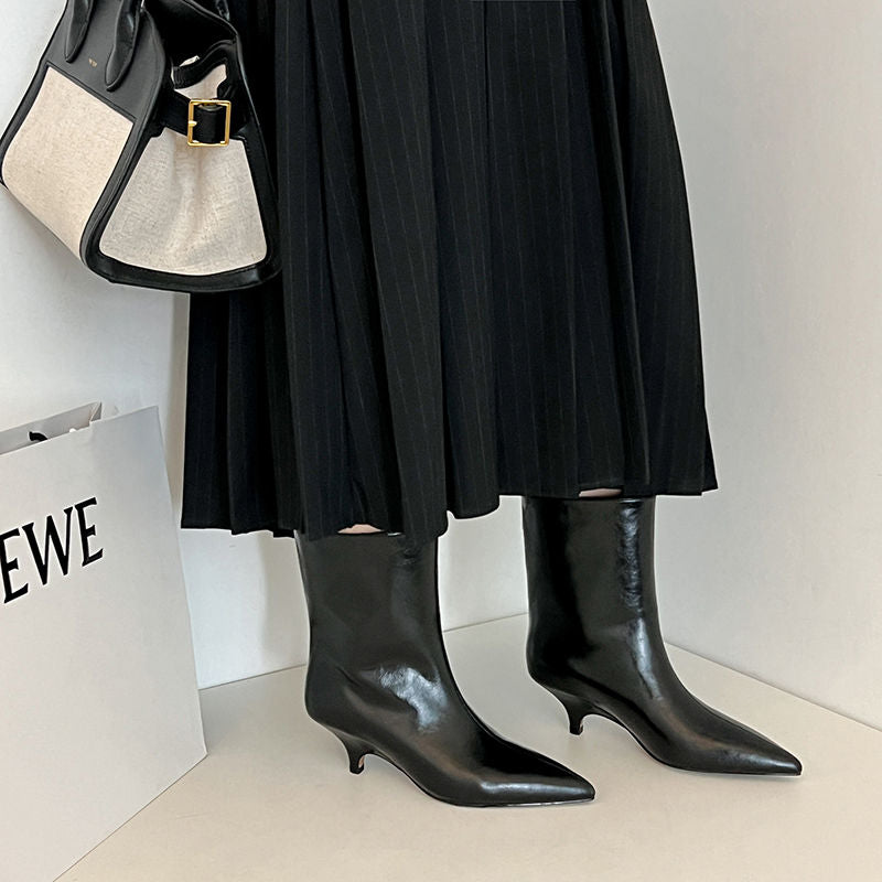 Karin Luna In Stock Spot Goods Minimalist Tube Kitten Heel Short Boots