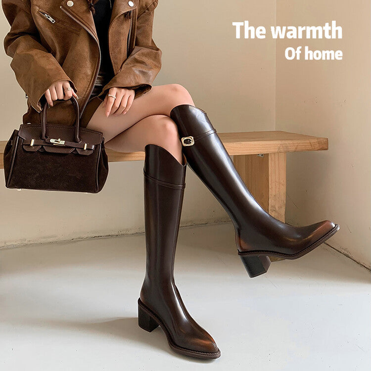 Karin Luna Bestseller  Popular Understood everything  Basic Elegant Outfit Pointed Toe Chunky Heel Full Cowhide I Am A Knight Boots