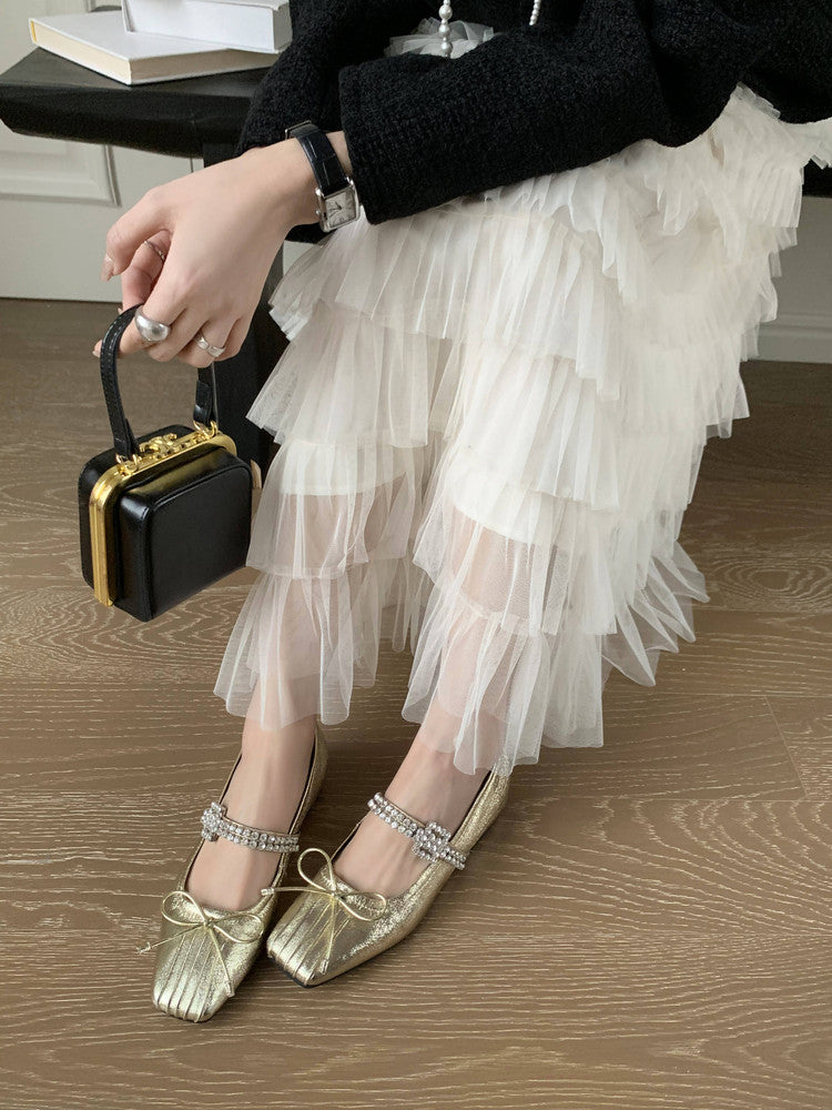 Karin Luna In Stock Spot Goods  Vintage Sweet Rhinestone One-Strap Granny Flats