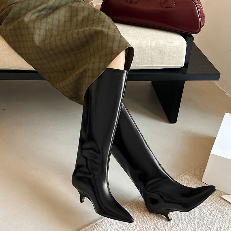 Karin Luna In Stock In Stock    Stunning Elegant Style Kitten Heel Straight Long Boots