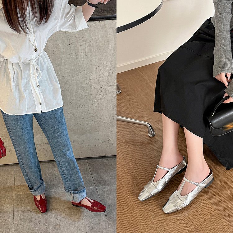 Karin Luna In Stock Spot Goods  t Square-Toed Full Leather Basic Slippers