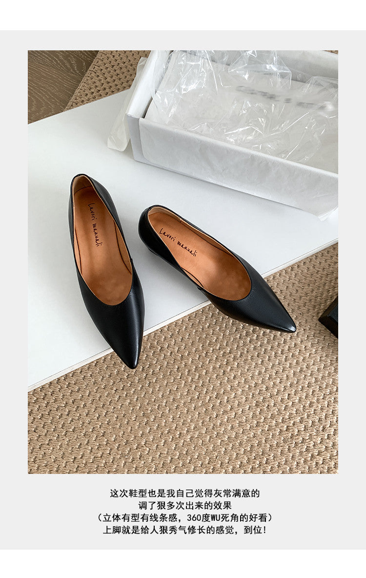 Karin Luna Full Layer Inside and Out~Basic Versatile Retro French Pointed Toe Irregular Heel Single Shoes