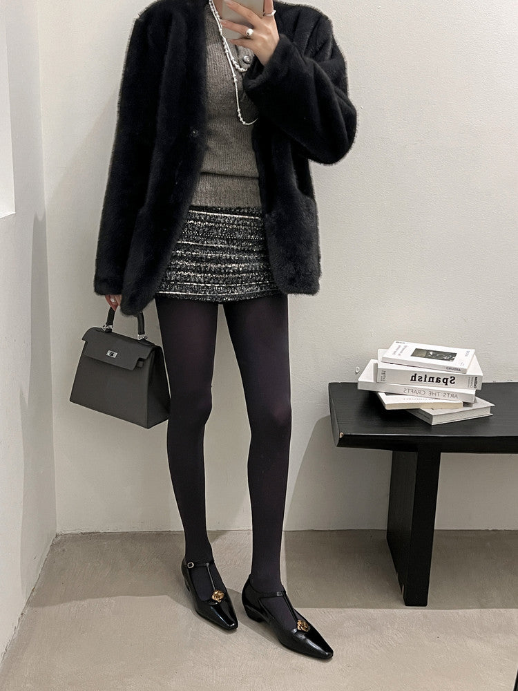 Karin Luna In Stock Spot Goods    Retro Classic Metal Camellia Irregular Heel Single Shoes