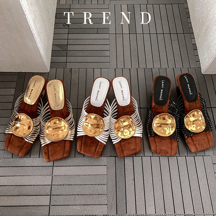 Karin Luna Bestseller Popular New Image  Comes with data plan included Resort Style Irregular Heel Thin Strap Slippers