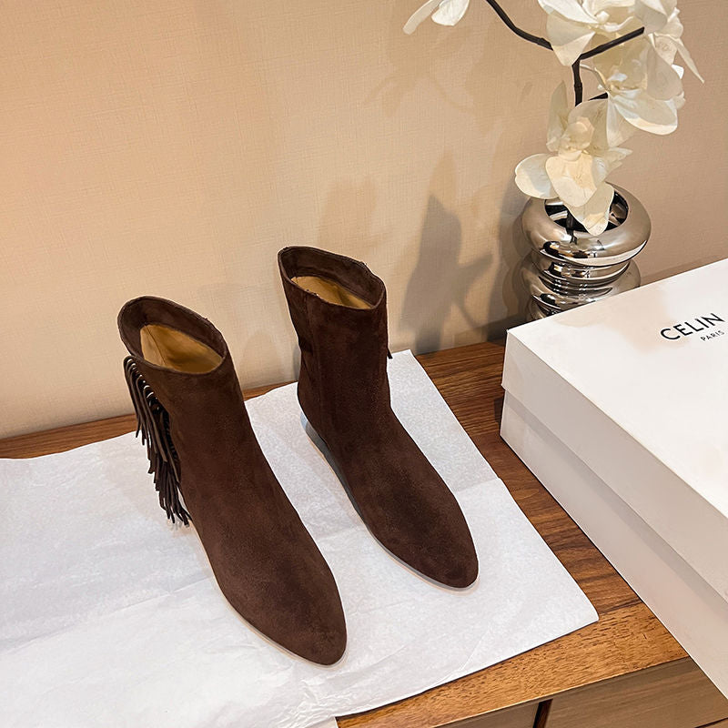 Karin Luna In Stock Spot Goods Tassel Square Toe Hidden Wedge Short Boots