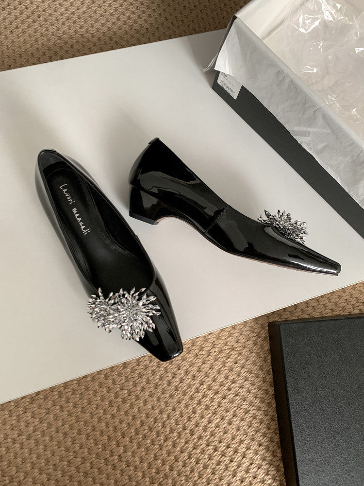 Karin Luna In Stock Spot Goods Exquisite Fireworks Buckle Small Square Toe Chunky Heel Commuter Shoes
