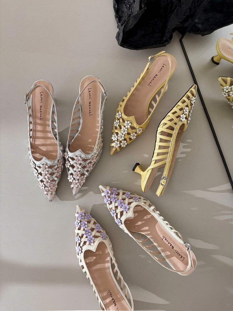 Karin Luna In Stock Spot Goods  Purely Handmade Flowers High-end Hollow Out Sandals