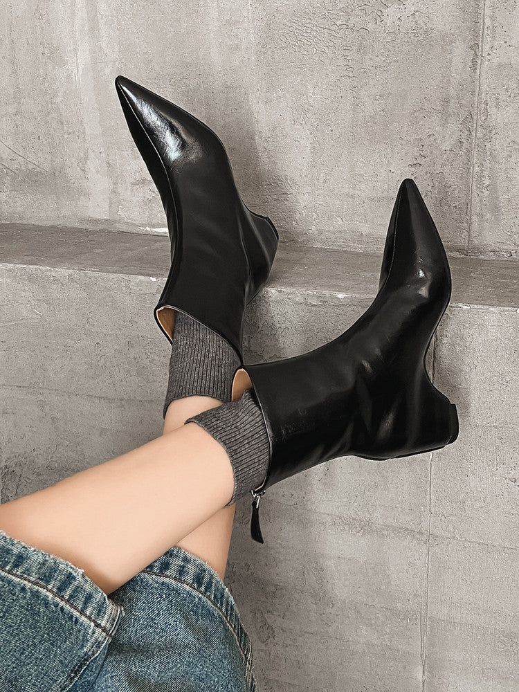 Karin Luna Versatile Elegant Style Pointed Toe Hidden Wedge Short Boots