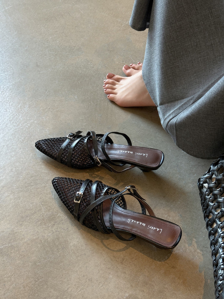 Karin Luna In Stock  Spot Goods  Mesh Series Elegant Closed-Toe Belt Buckle Slippers