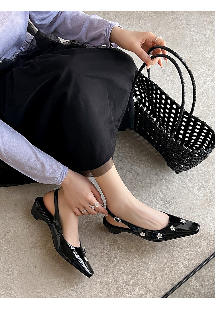 Karin Luna In Stock  Spot Goods  Rhinestone Small Square Toe Closed-Toe Sandals