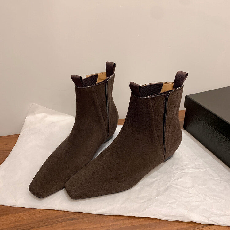 Karin Luna Classic Style Internal Height Increase Cowhide Leather Small Square Toe Short Fashion Boots