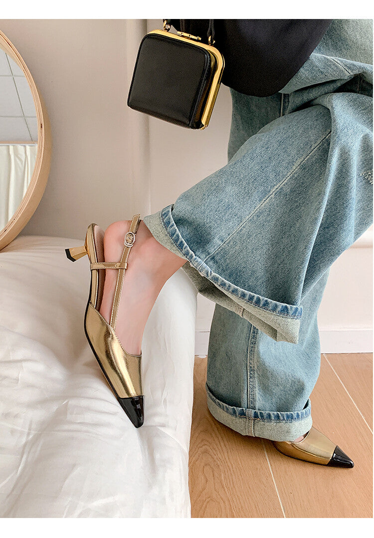 Karin Luna In Stock 24New Year's stock is now available Color Block Pointed Toe Full Leather Sandals