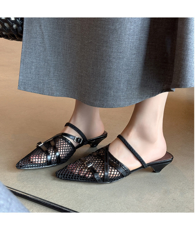 Karin Luna In Stock  Spot Goods  Mesh Series Elegant Closed-Toe Belt Buckle Slippers