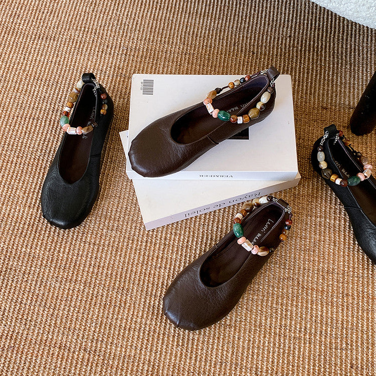 Karin Luna Full Layer Inside and Out~Elephant Pattern Round Toe Hidden Wedge Granny Shoes