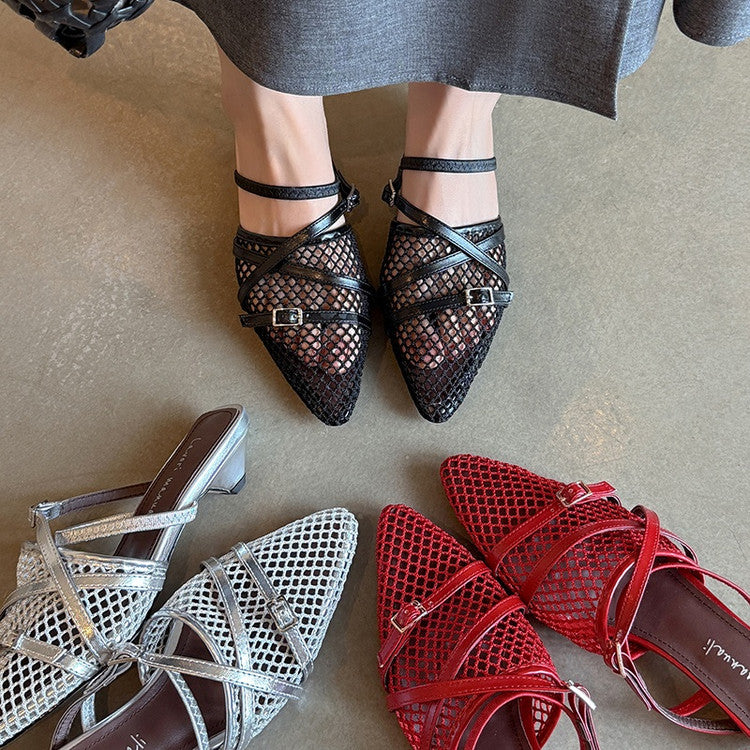 Karin Luna In Stock  Spot Goods  Mesh Series Elegant Closed-Toe Belt Buckle Slippers