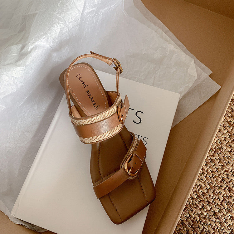 Karin Luna In Stock Spot Goods Vacation style Sofa Cushion Square Toe Irregular Heel Open-Toe Sandals