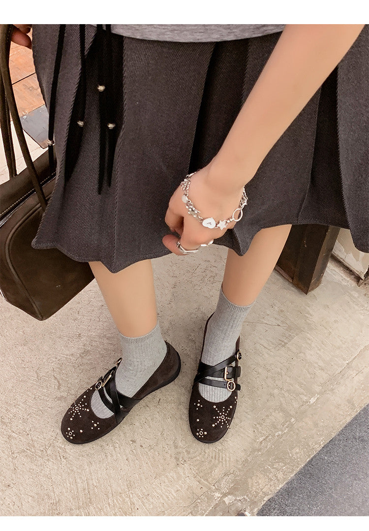 Karin Luna In Stock Spot Goods Studded Rivet Hidden Wedge Mary Jane Shoes
