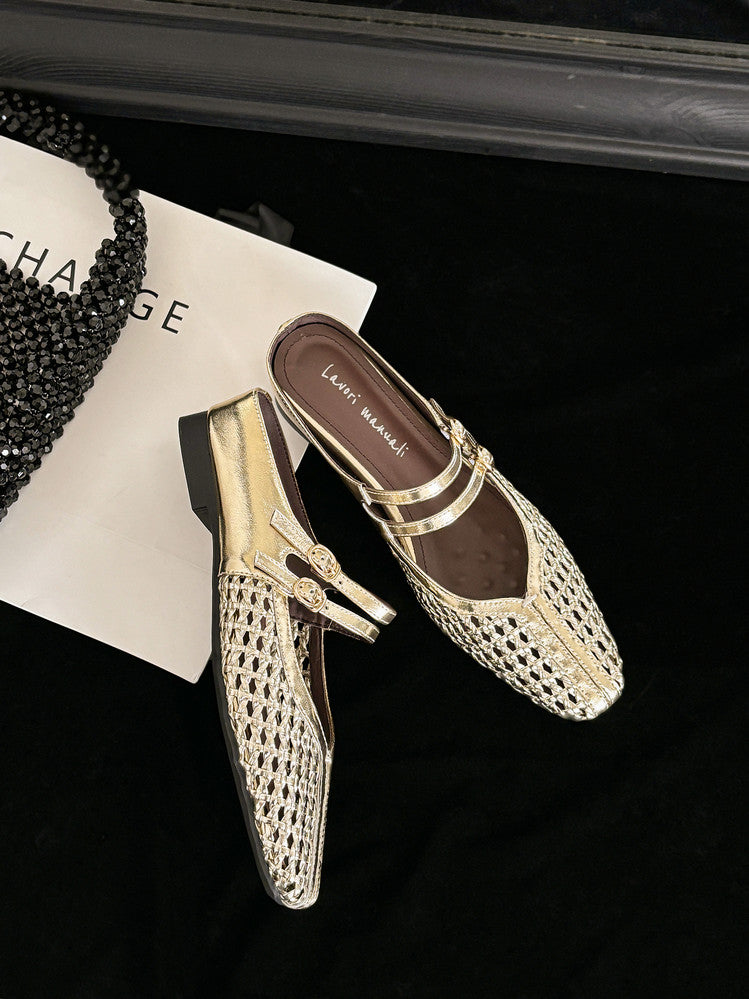 Karin Luna In Stock Spot Goods Hollow Woven One-Strap Closed-Toe Slippers