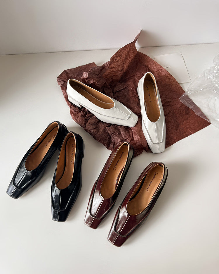 Karin Luna In Stock Spot Goods  Retro Full Leather Square Toe Shallow Mouth Single Shoes