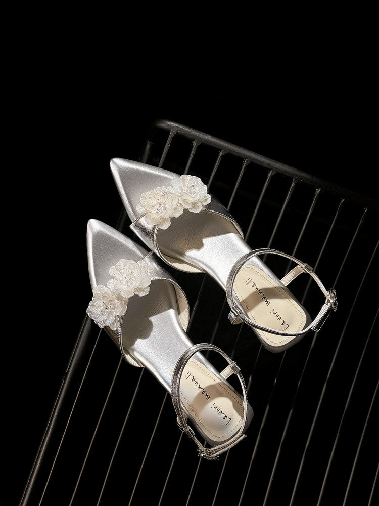 Karin Luna In Stock Spot Goods  Classic Camellia Pointed Toe Elegant Irregular Heel Sandals