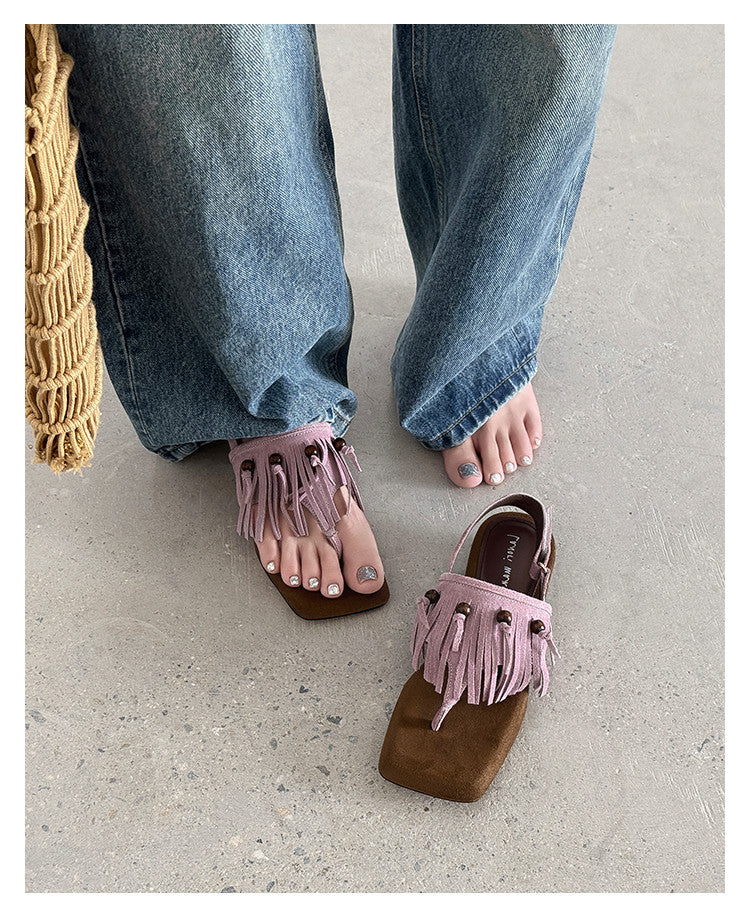 Karin Luna  Tassel Series~Spot Goods  In-stock Clip-toe Square Toe Sandals