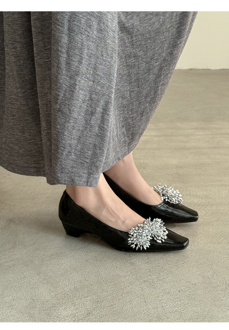 Karin Luna In Stock Spot Goods Exquisite Fireworks Buckle Small Square Toe Chunky Heel Commuter Shoes