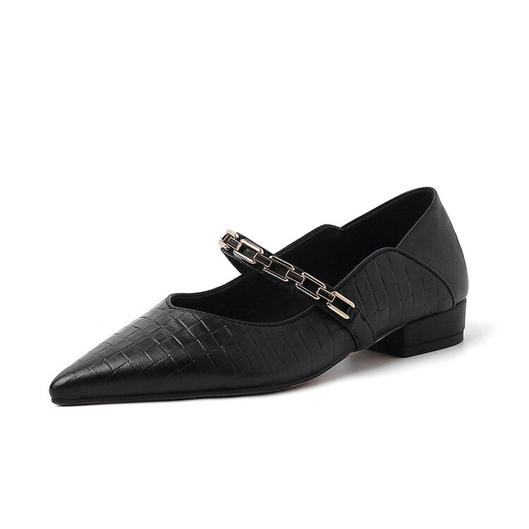 Karin Luna has prepared stock  Metal Fasteners Commuting Style Pointed Toe Chunky Heel Stone Pattern Large Single Shoes