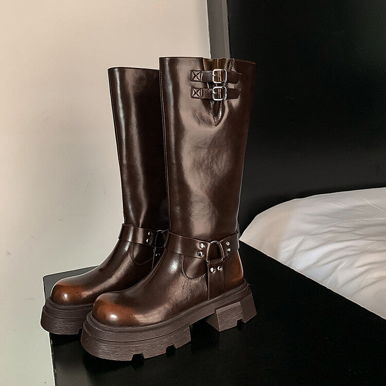 Karin Luna Full Cowhide  miumiu Popular Round Toe Thick Sole Beautiful and height-increasing