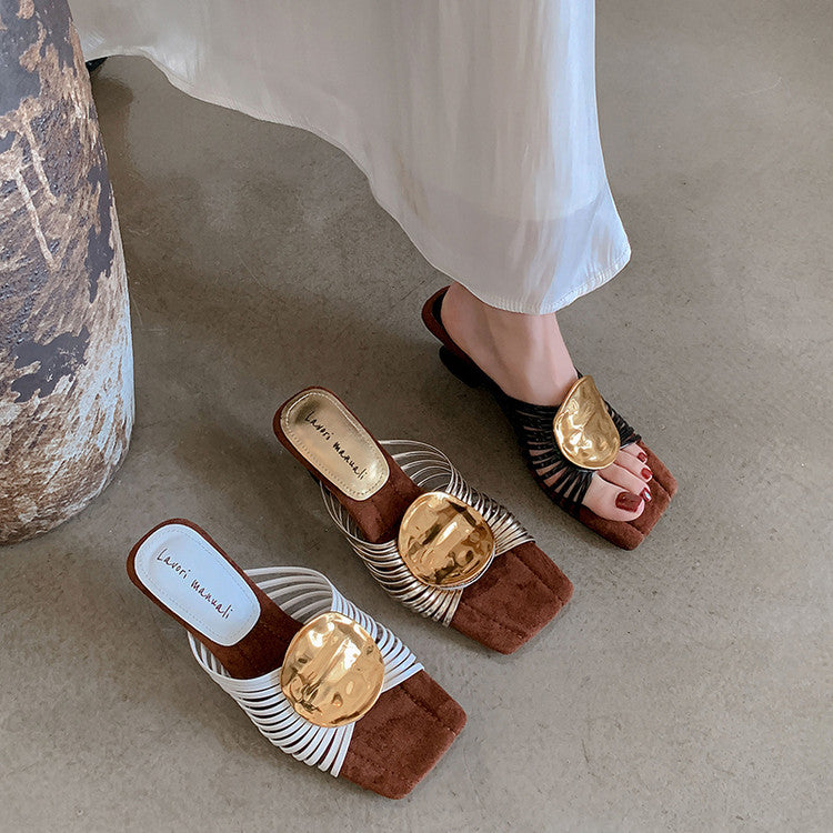 Karin Luna Bestseller Popular New Image  Comes with data plan included Resort Style Irregular Heel Thin Strap Slippers