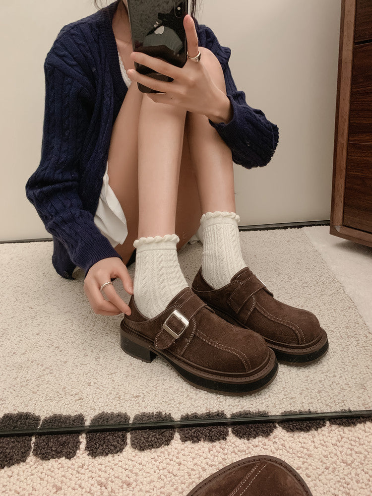 Karin Luna In Stock Spot Goods Metal Round Toe Cow Leather Thick Sole Flats