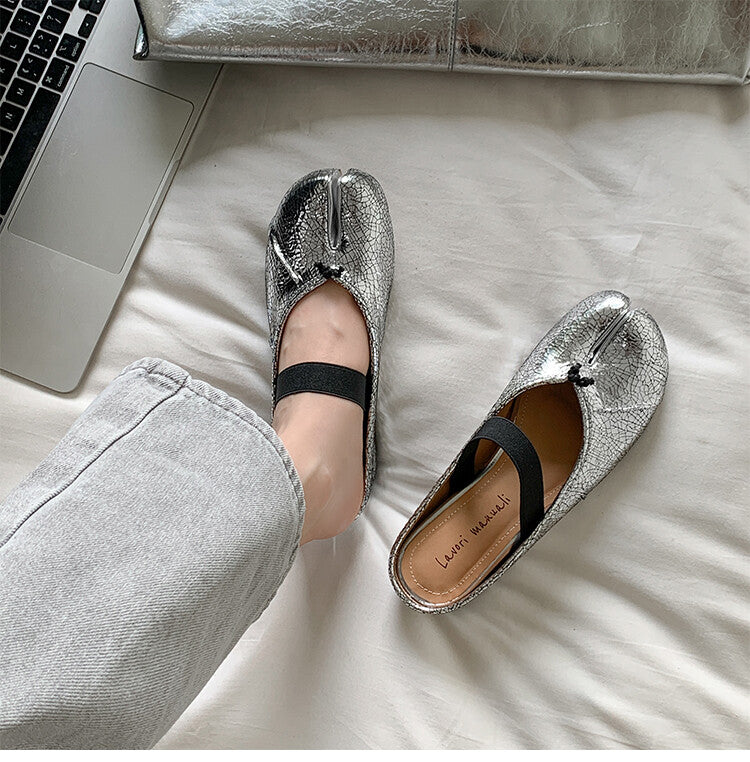 Karin Luna Classic Split-Toe Shoes  Explosive Pattern One-Strap Mary Jane Height-Increasing Full Leather Closed-Toe Slippers