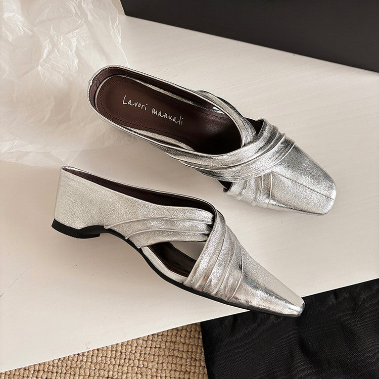 Karin Luna In Stock In Stock Basic Elegant Fairy Style Small Square Toe Sheepskin Slippers