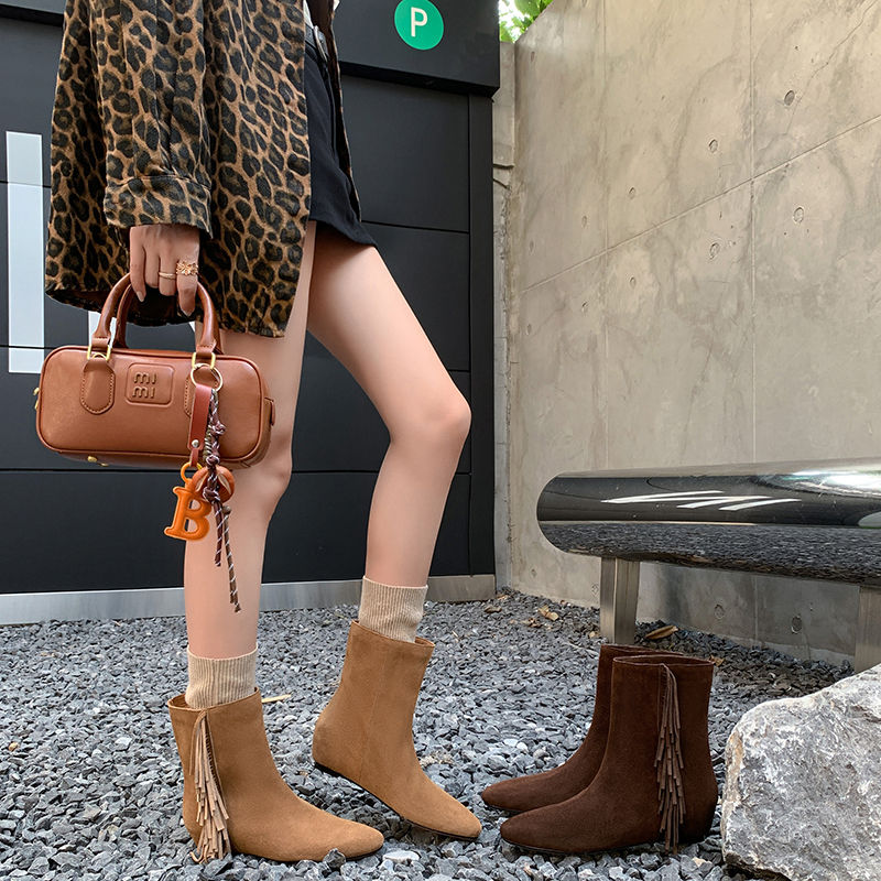 Karin Luna In Stock Spot Goods Tassel Square Toe Hidden Wedge Short Boots