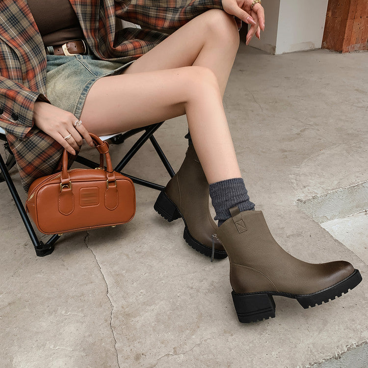 Karin Luna In Stock Versatile Round Toe Chunky Heel Ankle Boots