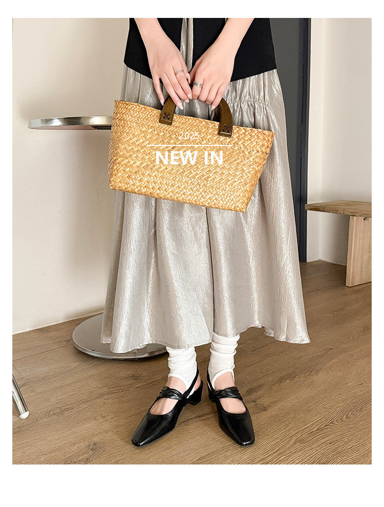 Karin Luna In Stock  Spot Goods Small Square Toe Wrinkled Chunky Heel Closed-Toe Sandals