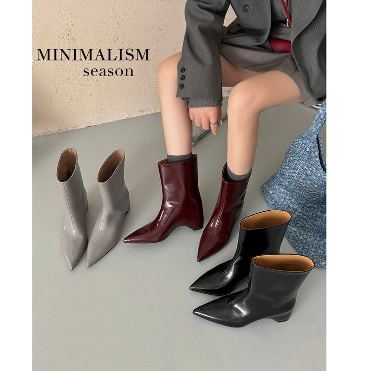 Karin Luna Elegant Pointed Toe Hidden Wedge Short Boots