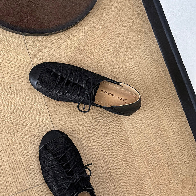 Karin Luna In Stock In Stock   Xiaohongshu Hot-Selling Lace-Up Round-Toe Deep Mouth Single Shoes