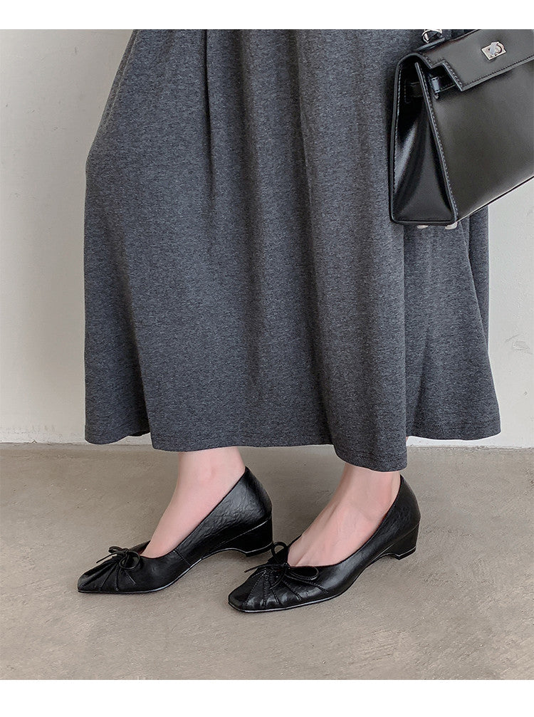 Karin Luna French Style Wrinkled Square Toe Height-Increasing Flats